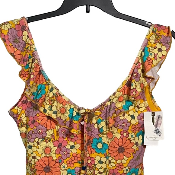 Jessica Simpson Floral Rendevous Ruffled-neck Swimsuit L - Picture 3 of 10